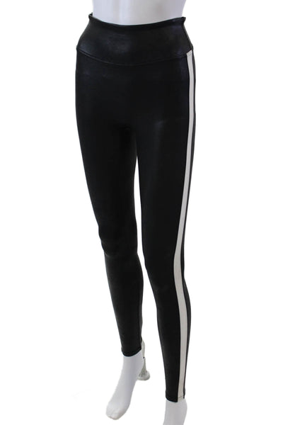Spanx Womens Faux Leather Side Striped Detail Casual Leggings Black Size XS