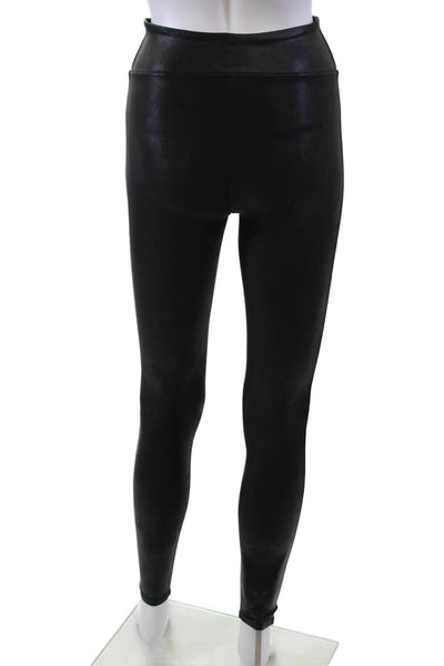 Spanx Womens Faux Leather Side Striped Detail Casual Leggings Black Size XS