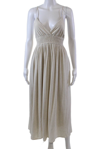 Z Supply Womens Smocked Spaghetti Strap Empire Waist Maxi Dress Beige Size S