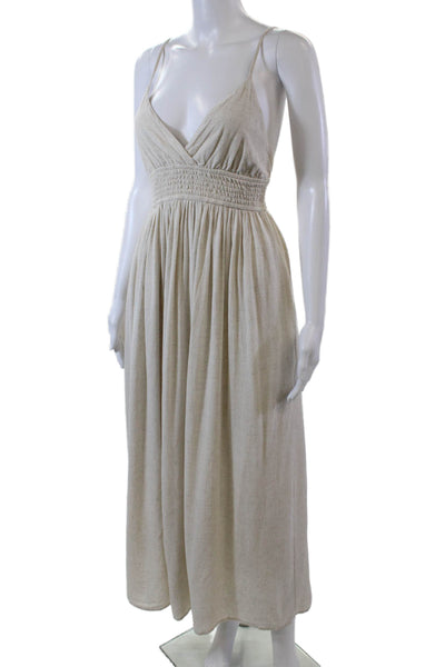 Z Supply Womens Smocked Spaghetti Strap Empire Waist Maxi Dress Beige Size S