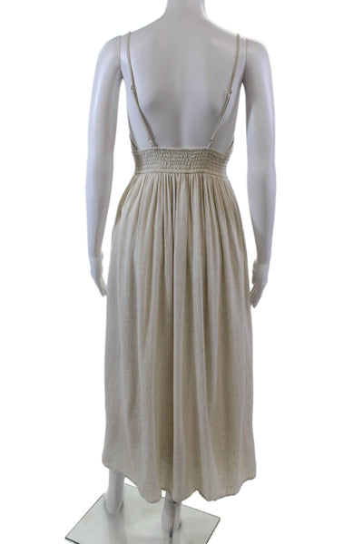 Z Supply Womens Smocked Spaghetti Strap Empire Waist Maxi Dress Beige Size S