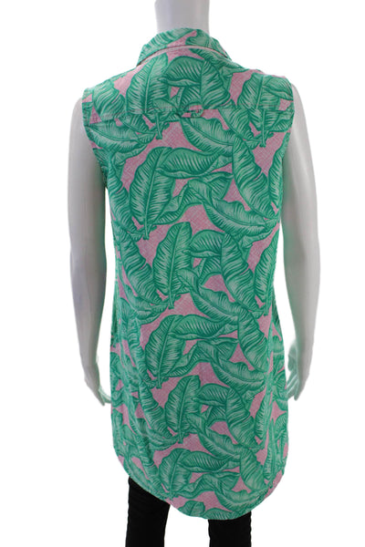 Vineyard Vines Womens Sleeveless V-neck Floral Printed Blouse Green Size 08