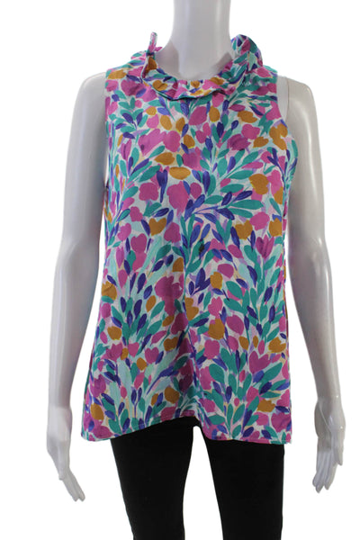 Vineyard Vines Womens Sleeveless V-neck Floral Printed Blouse Green Size 08