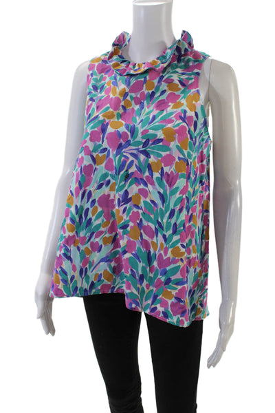 Vineyard Vines Womens Sleeveless V-neck Floral Printed Blouse Green Size 08