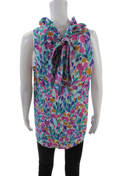 Vineyard Vines Womens Sleeveless V-neck Floral Printed Blouse Green Size 08