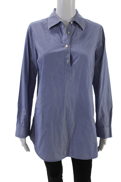J. Mclaughlin Womens Textured Long Sleeve V-neck Stripe Blouse Blue Size M
