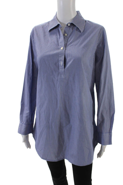 J. Mclaughlin Womens Textured Long Sleeve V-neck Stripe Blouse Blue Size M