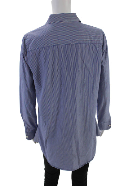 J. Mclaughlin Womens Textured Long Sleeve V-neck Stripe Blouse Blue Size M