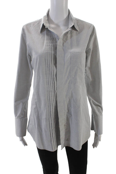 Claridge + King Womens Cotton Long Sleeve V-neck Striped Blouse White Size M