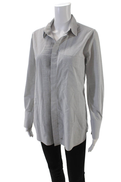 Claridge + King Womens Cotton Long Sleeve V-neck Striped Blouse White Size M