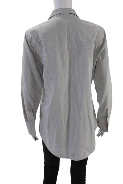 Claridge + King Womens Cotton Long Sleeve V-neck Striped Blouse White Size M
