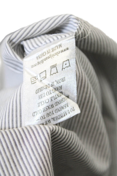Claridge + King Womens Cotton Long Sleeve V-neck Striped Blouse White Size M