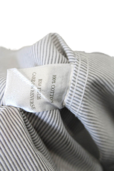 Claridge + King Womens Cotton Long Sleeve V-neck Striped Blouse White Size M