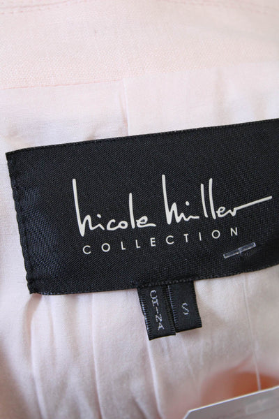 Nicole Miller Womens Collared Button Long Sleeve Blazer Pink Size S