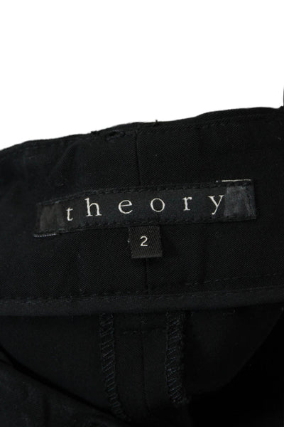 Theory Women's Hook Closure Flat Front Straight Leg Dress Pants Black Size 2