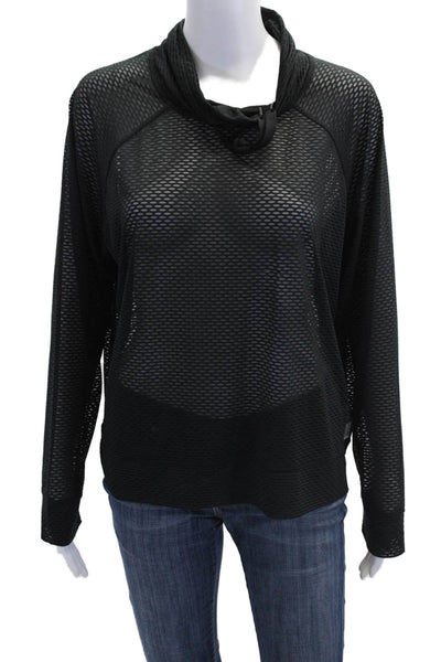 DKNY Sport Womens Mesh Trim Cowl Neck Tie Front Active Jacket Black Size L