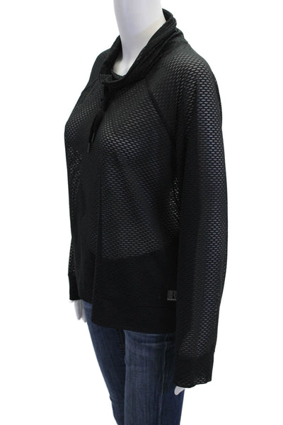 DKNY Sport Womens Mesh Trim Cowl Neck Tie Front Active Jacket Black Size L