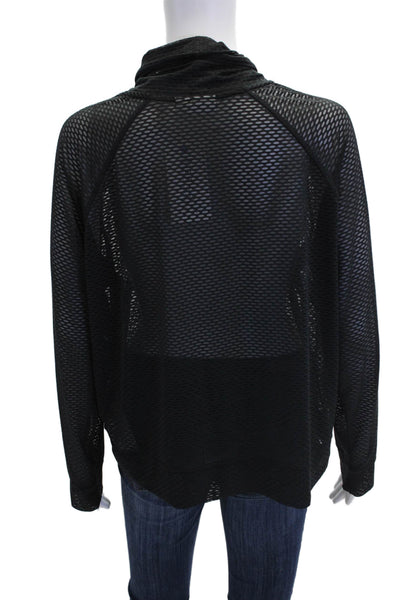 DKNY Sport Womens Mesh Trim Cowl Neck Tie Front Active Jacket Black Size L