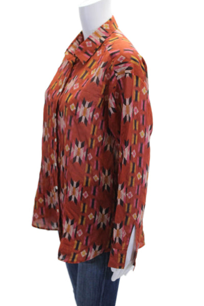 Hartford Womens Button Front Collared Ikat Printed Shirt Burnt Orange Size 4