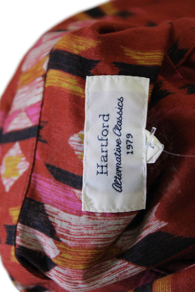 Hartford Womens Button Front Collared Ikat Printed Shirt Burnt Orange Size 4