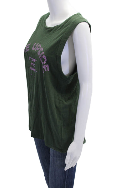 The Upside Womens Cotton Round Neck Sleeveless Tank Top Green Size S