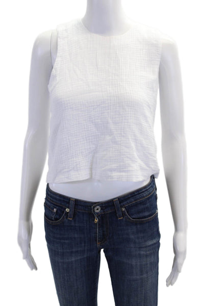 Z Supply Womens Cotton Textured Lined Sleeveless V-neck Tank Top White Size XS