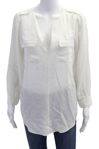 Joie Womens Silk Y-Neck Long Sleeve Pullover Blouse Top Solid Cream Size S