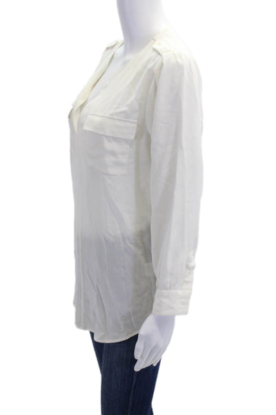 Joie Womens Silk Y-Neck Long Sleeve Pullover Blouse Top Solid Cream Size S