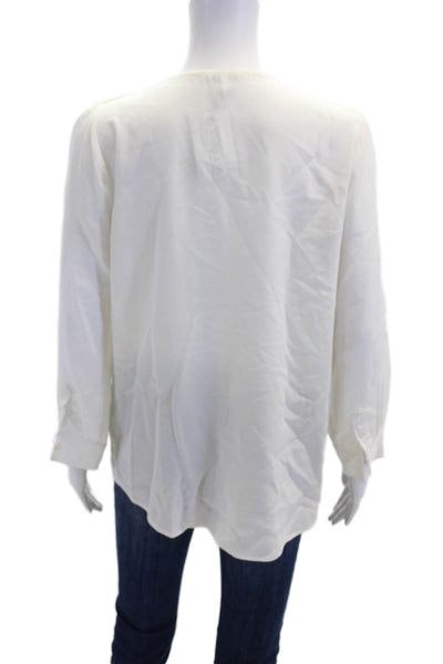 Joie Womens Silk Y-Neck Long Sleeve Pullover Blouse Top Solid Cream Size S
