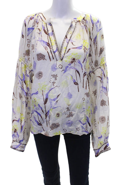 Maria Cher Womens Lightweight Abstract Printed Long Sleeve Blouse White Size L