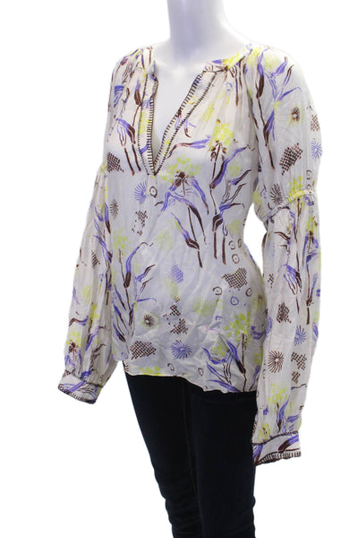 Maria Cher Womens Lightweight Abstract Printed Long Sleeve Blouse White Size L
