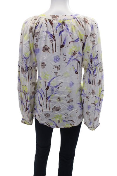 Maria Cher Womens Lightweight Abstract Printed Long Sleeve Blouse White Size L
