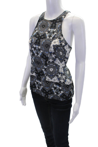 ALC Womens Sleeveless Scoop Neck Abstract Silk Top White Black Blue Size XS
