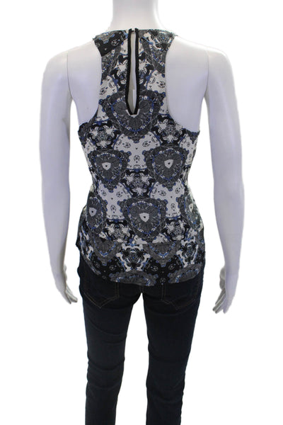 ALC Womens Sleeveless Scoop Neck Abstract Silk Top White Black Blue Size XS