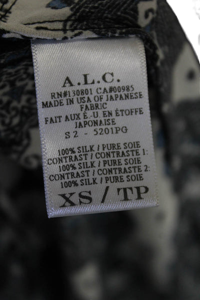 ALC Womens Sleeveless Scoop Neck Abstract Silk Top White Black Blue Size XS