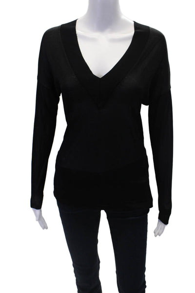 Rag & Bone Womens Long Sleeve V Neck Knit Shirt Top Black Size Extra Small