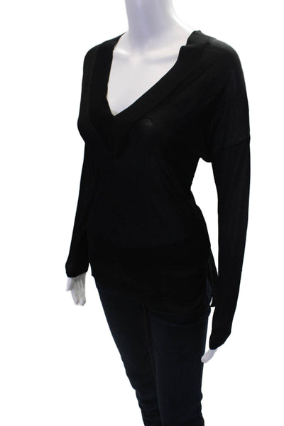 Rag & Bone Womens Long Sleeve V Neck Knit Shirt Top Black Size Extra Small