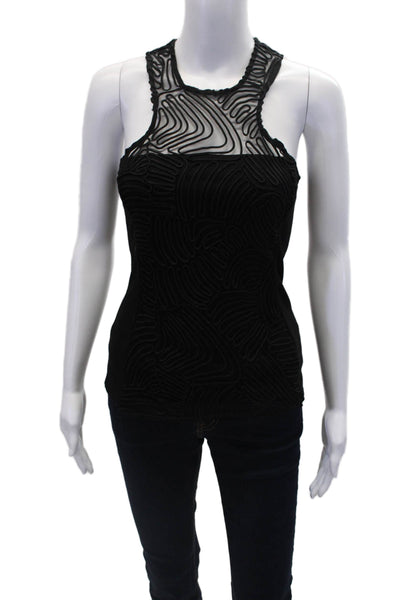 As by Df Womens Back Zip Crew Neck Mesh Trim Knit Top Black Size Extra Small