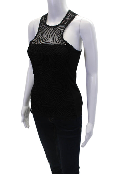As by Df Womens Back Zip Crew Neck Mesh Trim Knit Top Black Size Extra Small