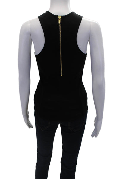 As by Df Womens Back Zip Crew Neck Mesh Trim Knit Top Black Size Extra Small