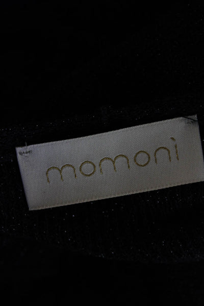 Momoni Womens Metallic V-Neck Short Sleeve Pullover Knit Top Navy Size S