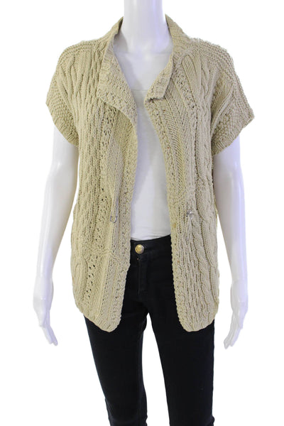 Nicole Farhi Womens Cotton Short Sleeve Open Front Knit Cardigan Beige Size S