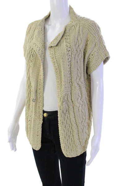 Nicole Farhi Womens Cotton Short Sleeve Open Front Knit Cardigan Beige Size S