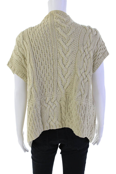 Nicole Farhi Womens Cotton Short Sleeve Open Front Knit Cardigan Beige Size S