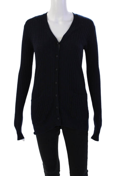 Vince Womens Cashmere Long Sleeve Knit Button Up Top Navy Blue Size S