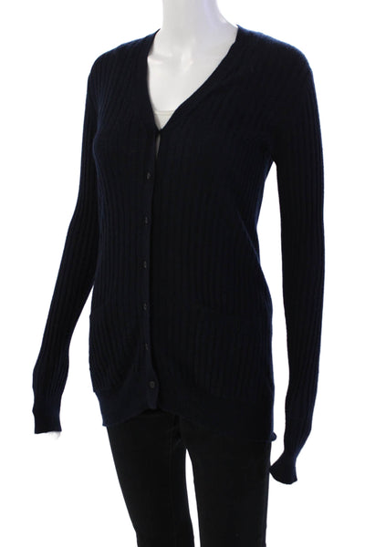 Vince Womens Cashmere Long Sleeve Knit Button Up Top Navy Blue Size S