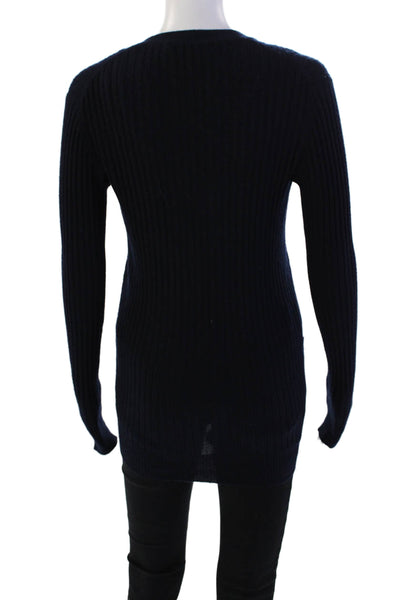 Vince Womens Cashmere Long Sleeve Knit Button Up Top Navy Blue Size S