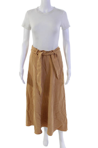 DKNY Women's Hook Closure Lined Tie Belt Flare Midi Skirt Tan Size 2