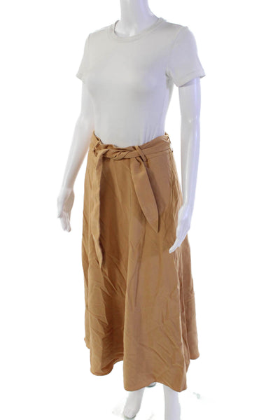 DKNY Women's Hook Closure Lined Tie Belt Flare Midi Skirt Tan Size 2