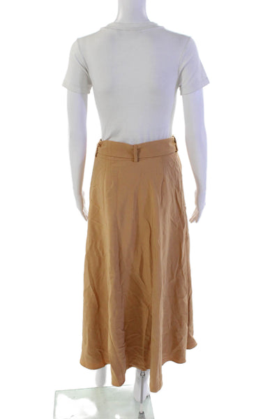 DKNY Women's Hook Closure Lined Tie Belt Flare Midi Skirt Tan Size 2